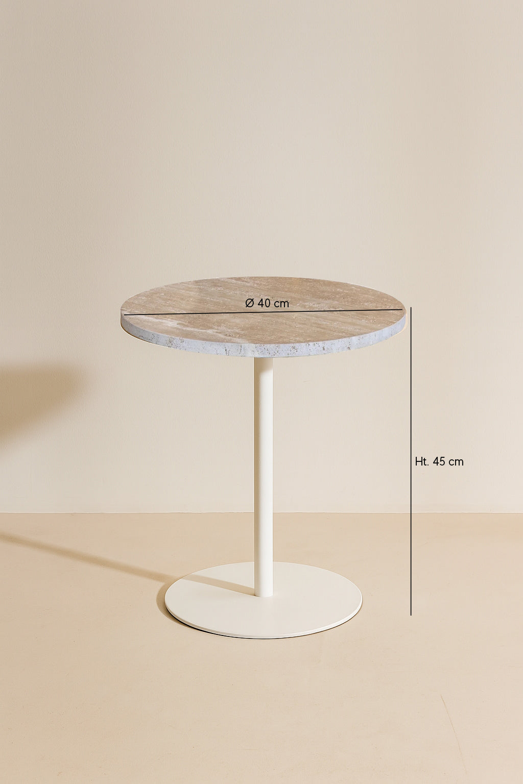 Mueble auxiliar Bari de metal blanco con tapa de travertino - Beige