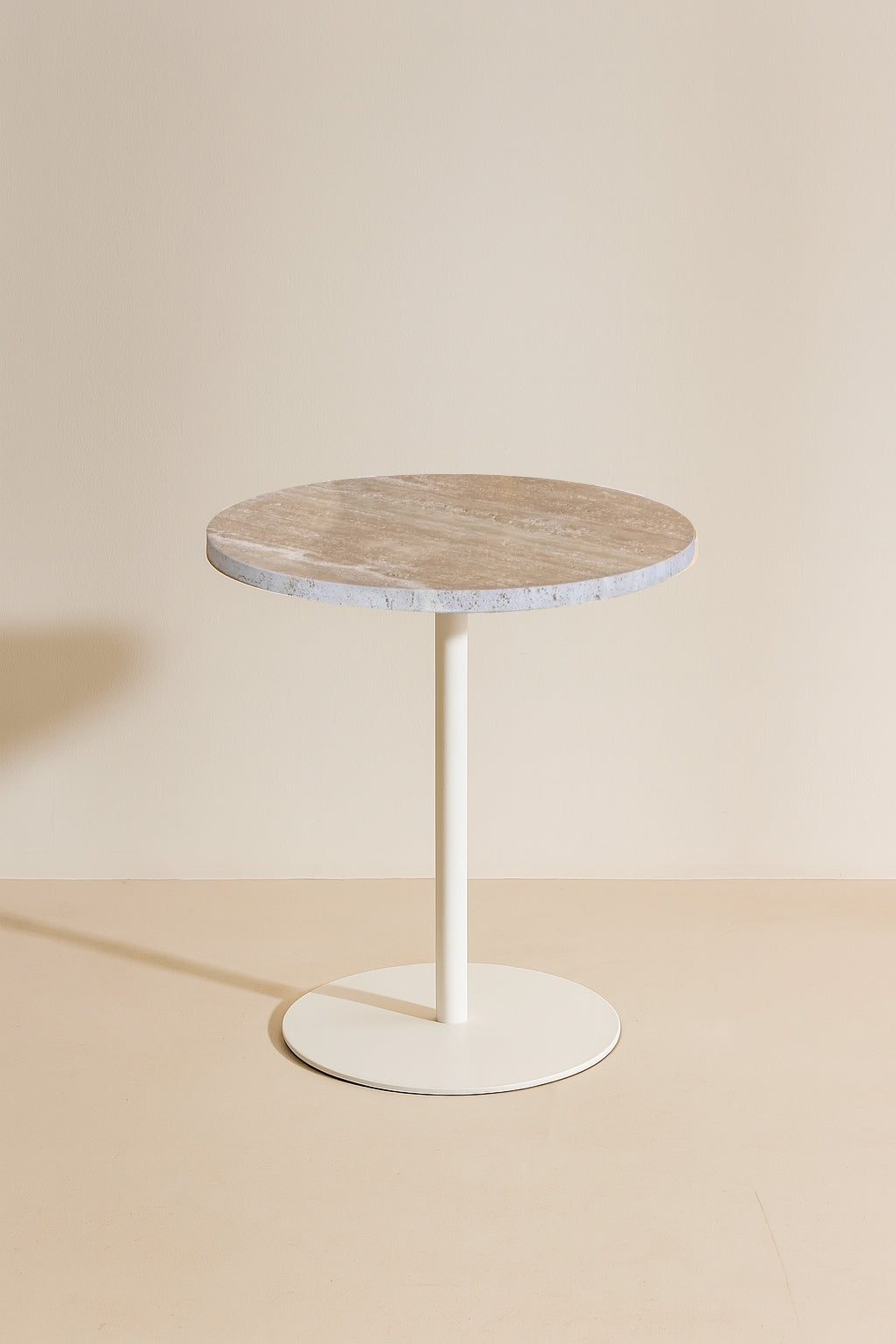 Mueble auxiliar Bari de metal blanco con tapa de travertino - Beige