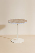 Mueble auxiliar Bari de metal blanco con tapa de travertino - Beige