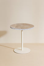Mueble auxiliar Bari de metal blanco con tapa de travertino - Beige