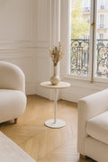 Mueble auxiliar Bari de metal blanco con tapa de travertino - Beige
