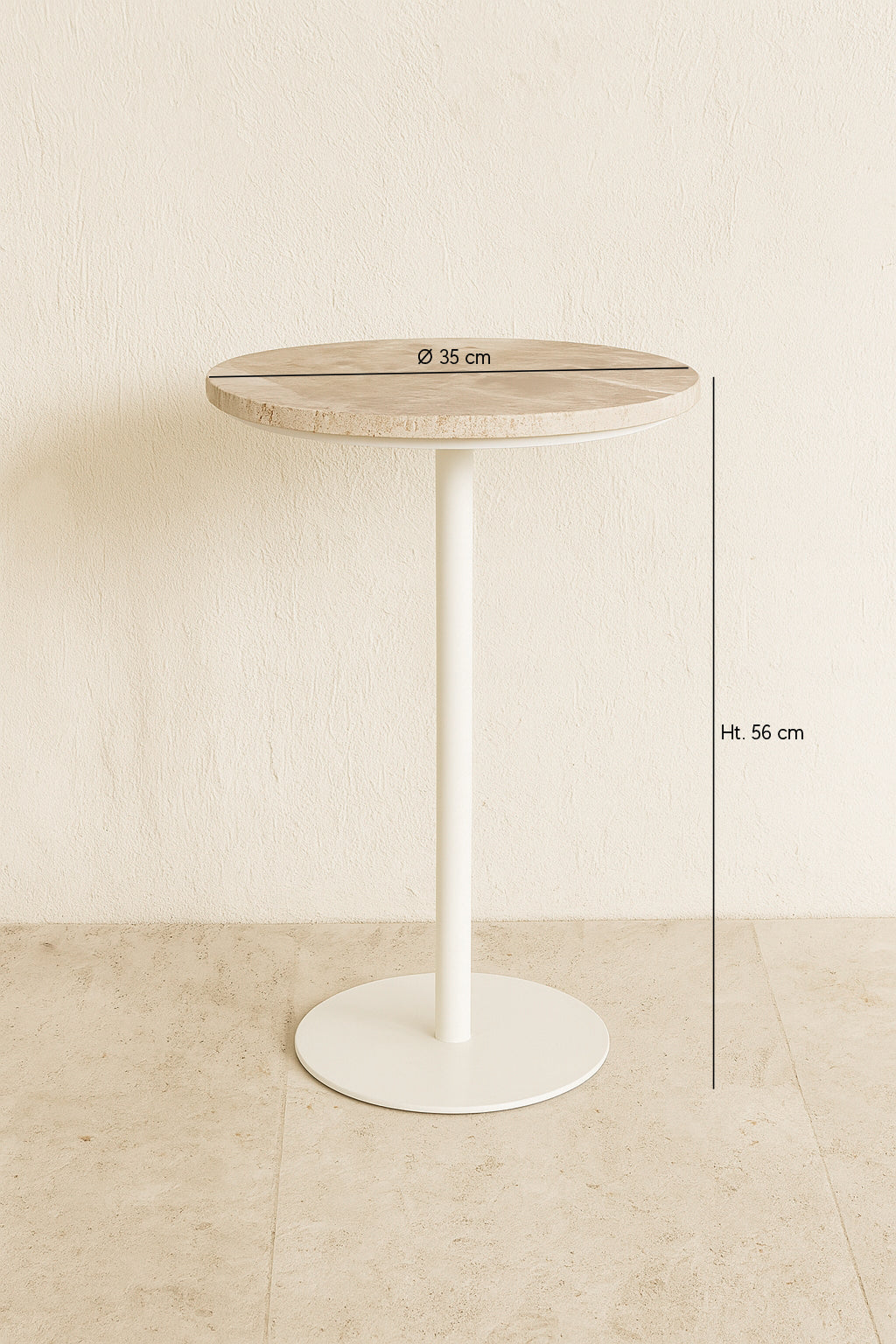 Mueble auxiliar Bari de metal blanco con tapa de travertino - Beige