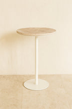 Mueble auxiliar Bari de metal blanco con tapa de travertino - Beige