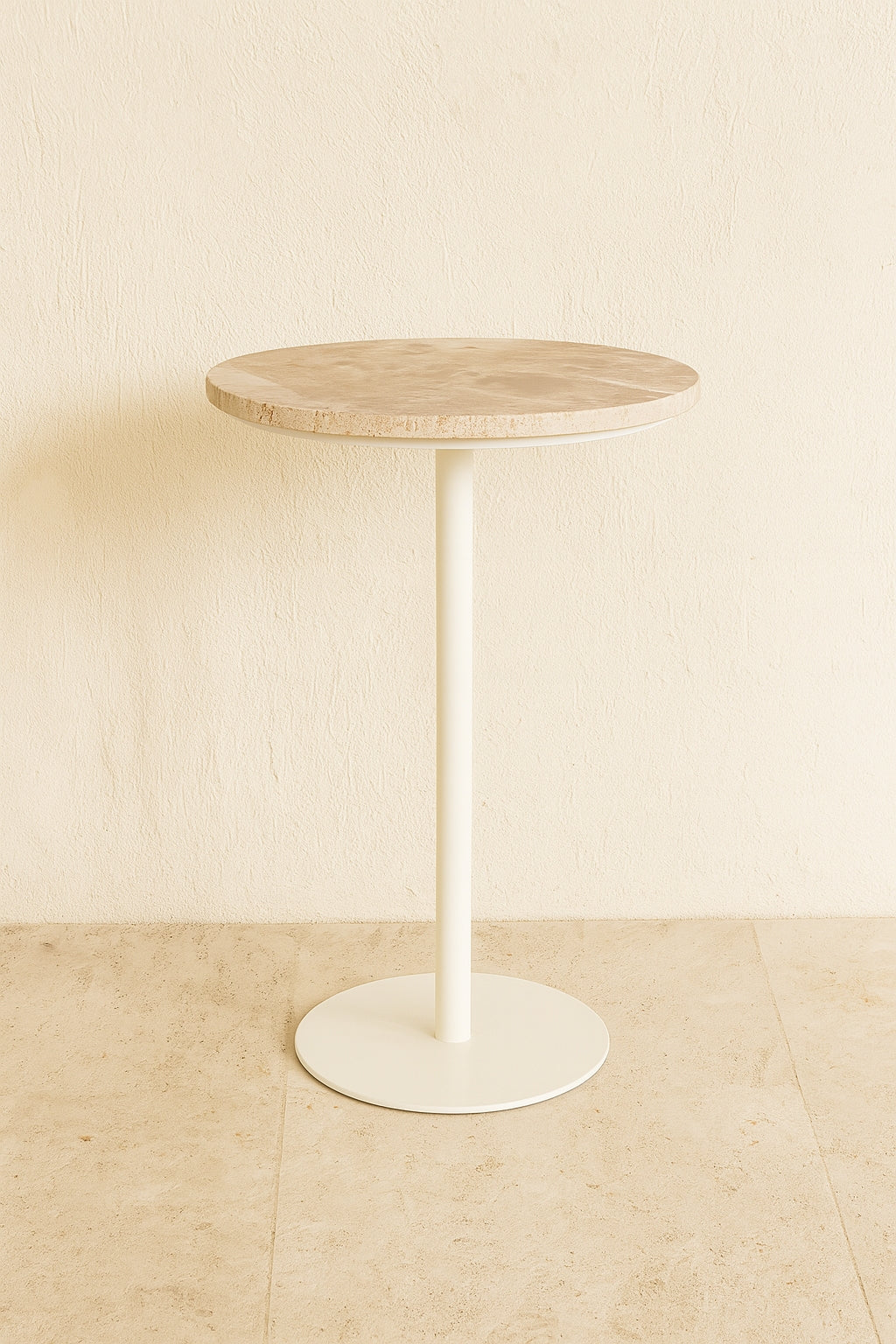 Mueble auxiliar Bari de metal blanco con tapa de travertino - Beige