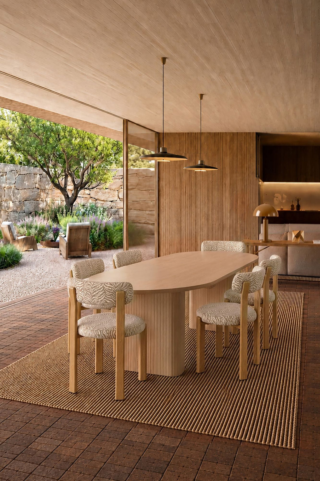 Nocera - Table D'Extérieur Ovale Extensible - Effet Bois - Naturel