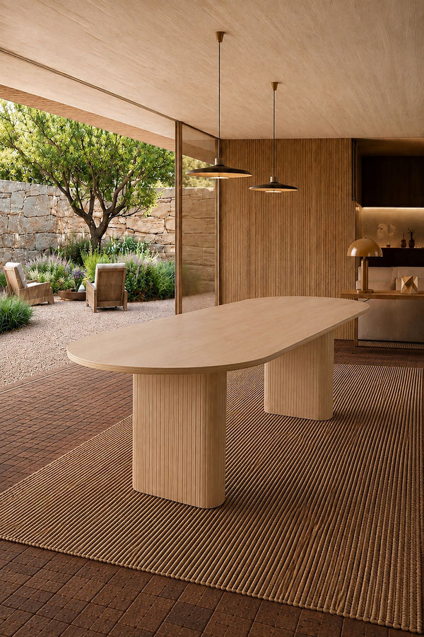 Nocera - Table D'Extérieur Ovale Extensible - Effet Bois - Naturel