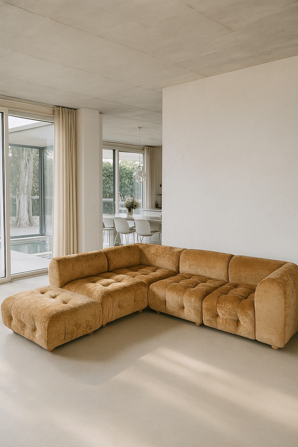 Twiggy - Canapé Angle 5 Modules - Velours Pané - Ocre Orangé