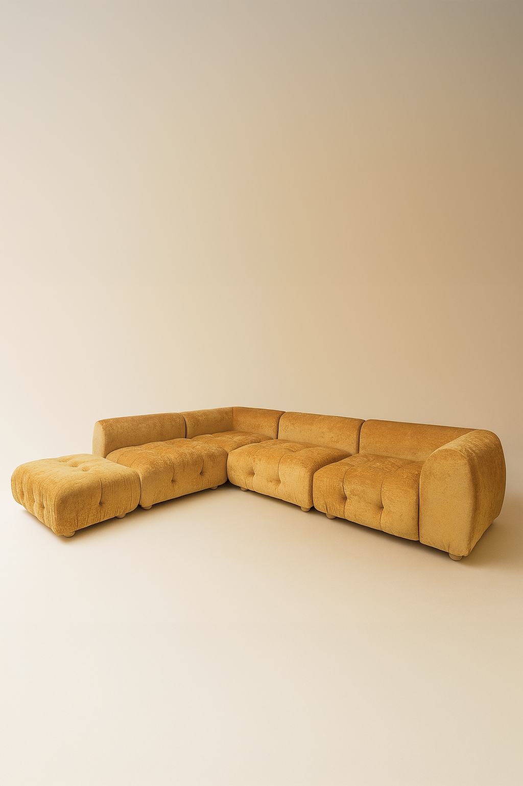 Twiggy - Canapé Angle 5 Modules - Velours Pané - Ocre Orangé