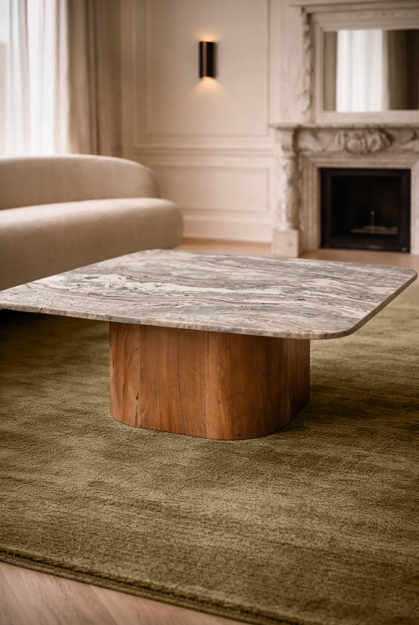 Bergen - Coffee Table - Acacia Wood/Marble - Gray