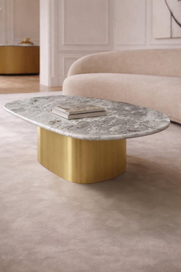 Fedje - Table Basse - Métal/Marbre - Doré/Gris