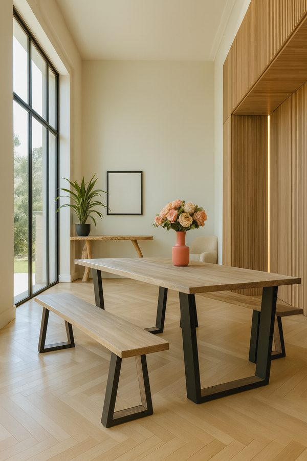 Conjunto de 2 bancos pequeños Hera - Madera de pino y acacia - Patas de metal