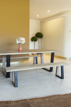 Conjunto de 2 bancos pequeños Hera - Madera de pino y acacia - Patas de metal