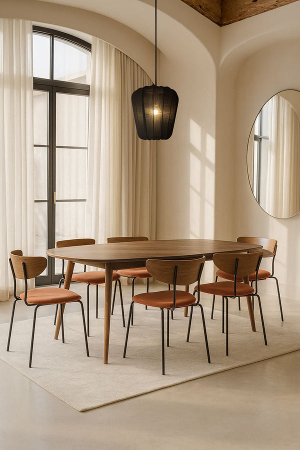 Metal - Ensemble Table Rectangle + 6 Chaises - Velours Cotelé/Metal/Bois - Terrac