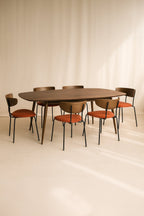 Walnut Wood Table And 6 Riva Chairs - Terracotta Corduroy