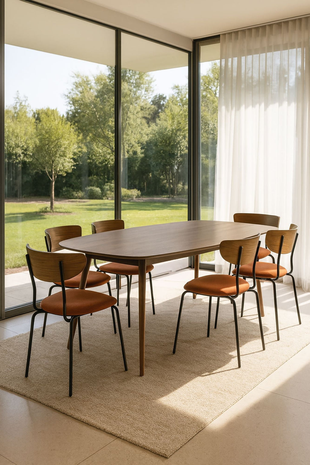 Metal - Conjunto Mesa Rectángulo + 6 Sillas - Pana/Metal/Madera - Terrac