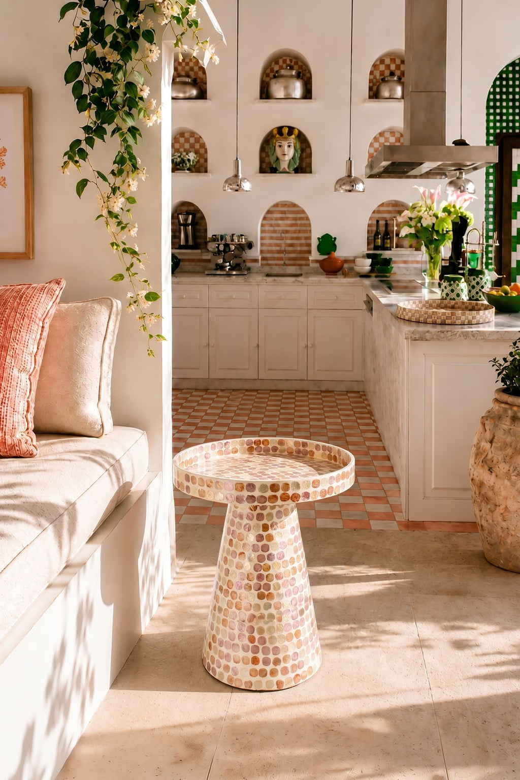 Elora Side Table - Capiz Shells with Dew Effect