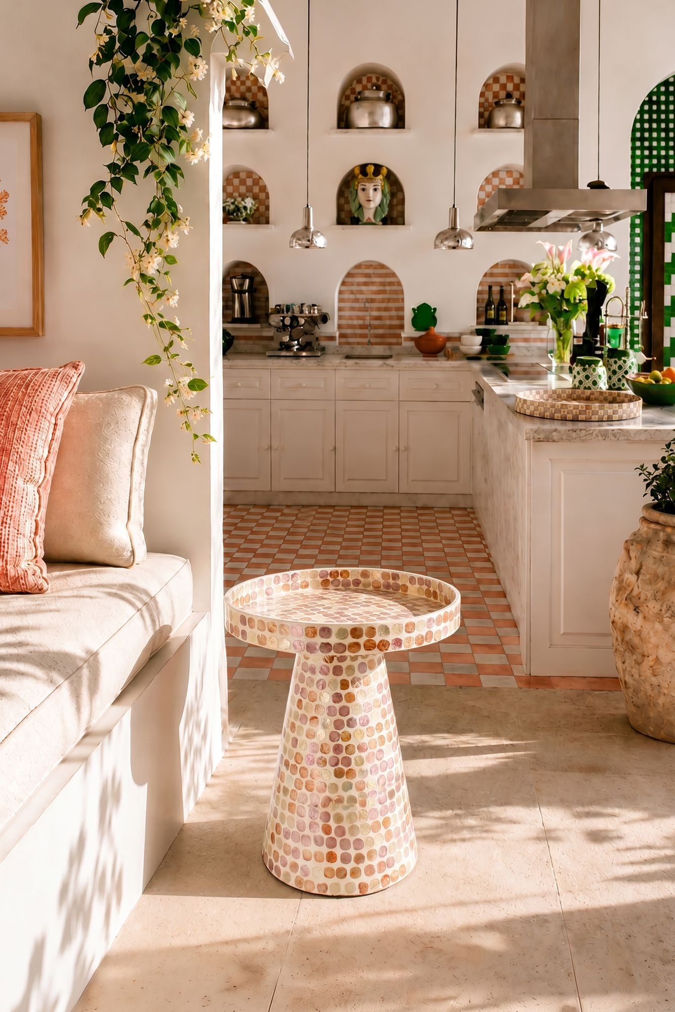 Elora Side Table - Capiz Shells with Dew Effect