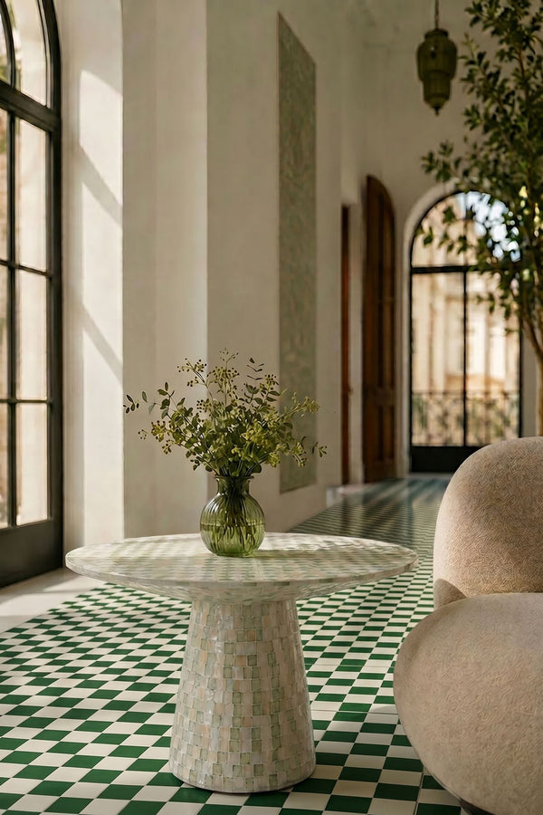 Zina - Table Basse Ronde - Coquille De Capiz - Vert
