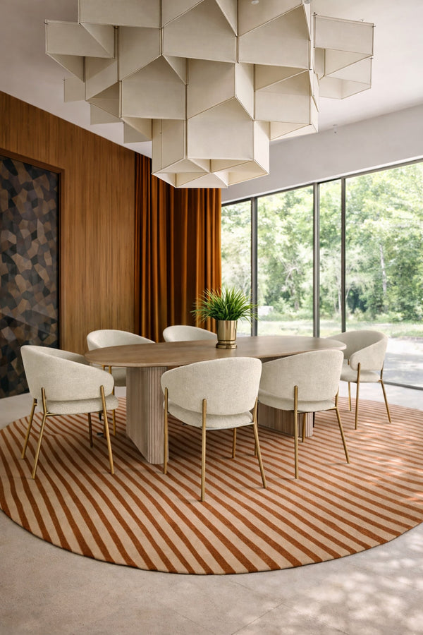 Quito - Table Set 220Cm - Tweed Fabric/Wood Effect - Ecru/Natural