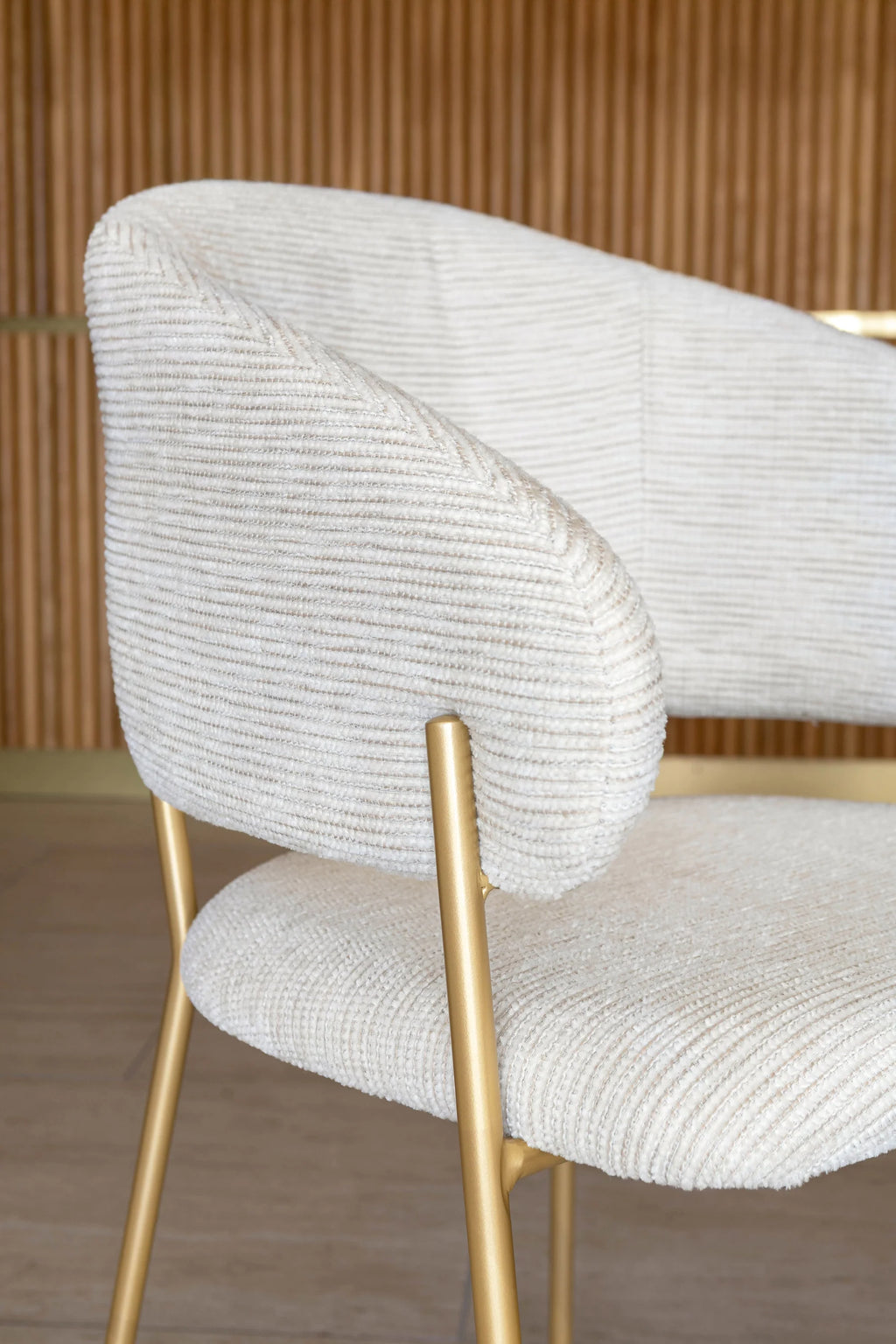 Quito - Ensemble Table + 6 Fauteuils De Table - Tissu Tweed/Effet Bois - Ecru/Naturel