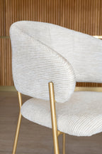 Quito - Ensemble Table + 6 Fauteuils De Table - Tissu Tweed/Effet Bois - Ecru/Naturel