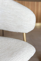 Quito - Ensemble Table + 6 Fauteuils De Table - Tissu Tweed/Effet Bois - Ecru/Naturel
