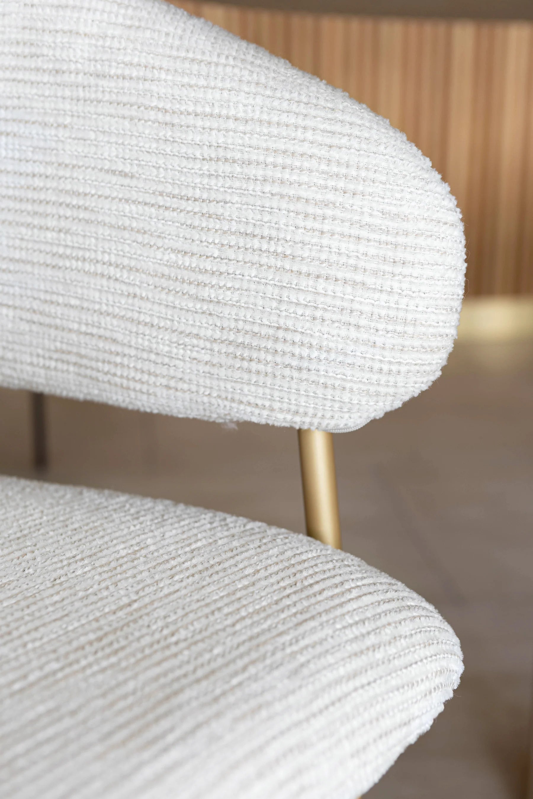 Quito - Ensemble Table + 6 Fauteuils De Table - Tissu Tweed/Effet Bois - Ecru/Naturel