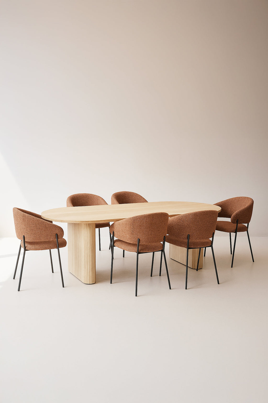 Quito - Table Set 220Cm - Tweed Fabric/Wood Effect - Brick/Natural