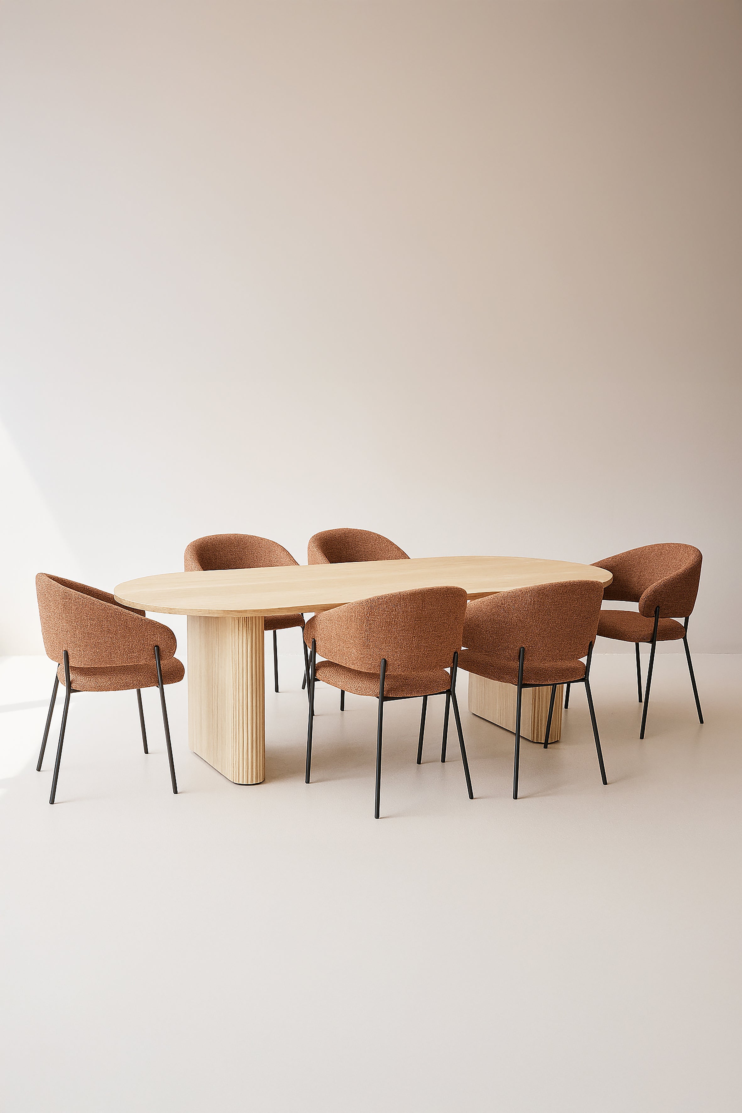 Quito - Table Set 220Cm - Tweed Fabric/Wood Effect - Brick/Natural