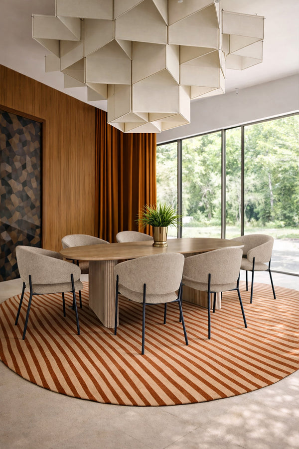 Quito - Table Set 220Cm - Tweed Fabric/Wood Effect - Latte/Natural