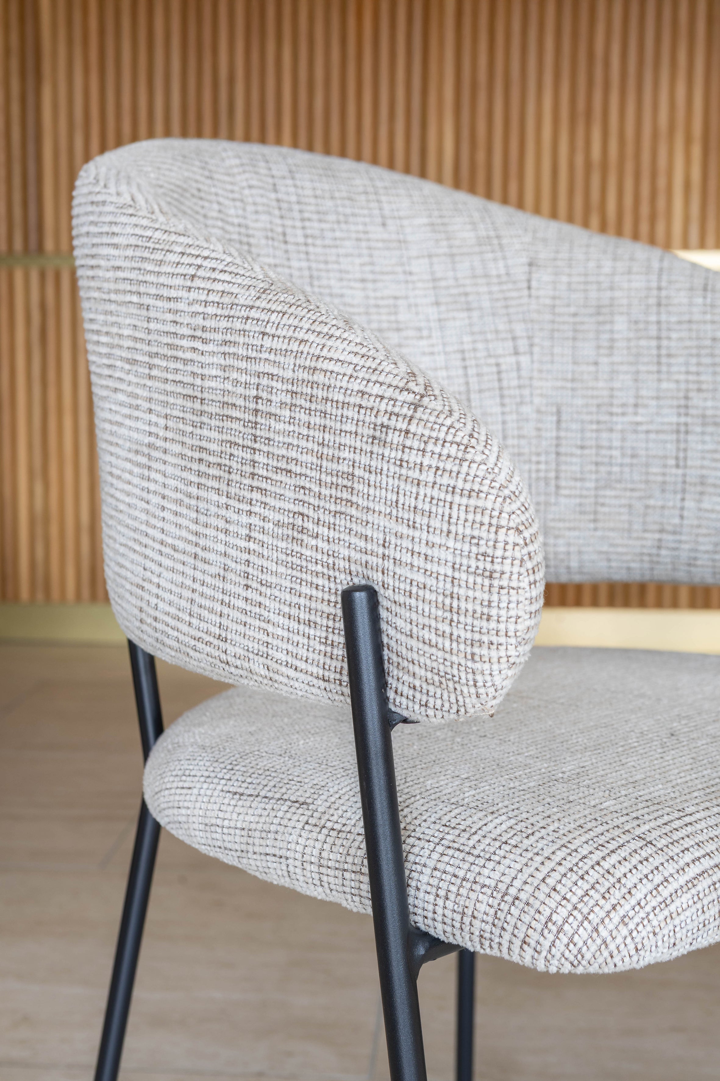 Quito - Table Set 220Cm - Tweed Fabric/Wood Effect - Latte/Natural
