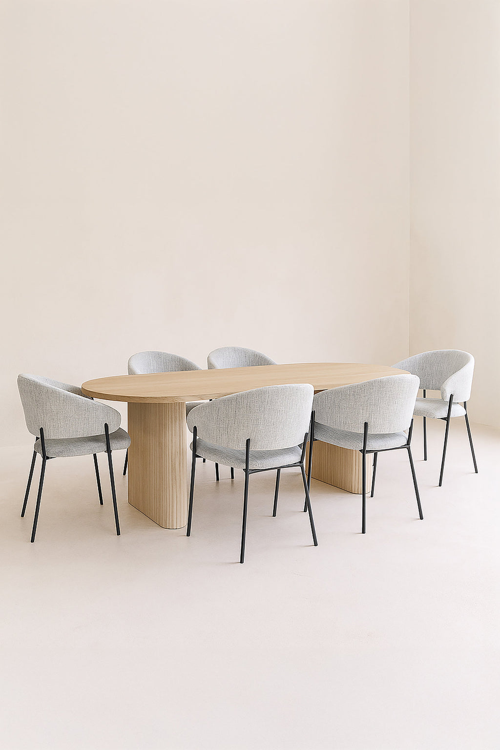 Quito - Table Set 220Cm - Tweed Fabric/Wood Effect - Latte/Natural