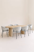 Quito - Table Set 220Cm - Tweed Fabric/Wood Effect - Latte/Natural