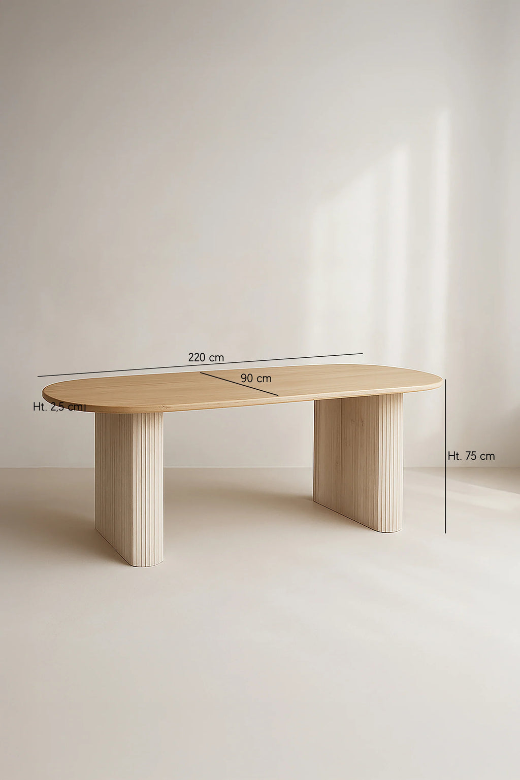 Quito - Ensemble Table + 6 Fauteuils De Table - Tissu Tweed/Effet Bois - Ecru/Naturel
