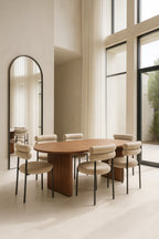 Gina Set - Walnut Wood Table + 6 Beige Chairs