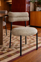 Gina Set - Walnut Wood Table + 6 Beige Chairs