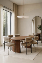 Gina - Ensemble Table Ovale + 6 Chaises - Tweed/Métal - Noir/Moka