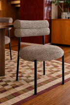 Gina - Ensemble Table Ovale + 6 Chaises - Tweed/Métal - Noir/Moka