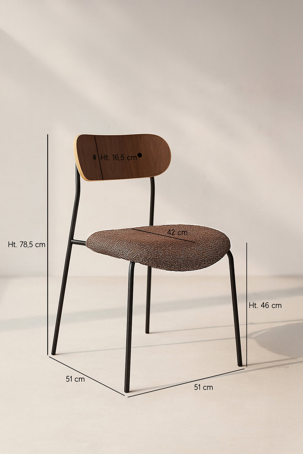 Callao Set - Walnut Wood Table + 6 Brown Teddy Chairs