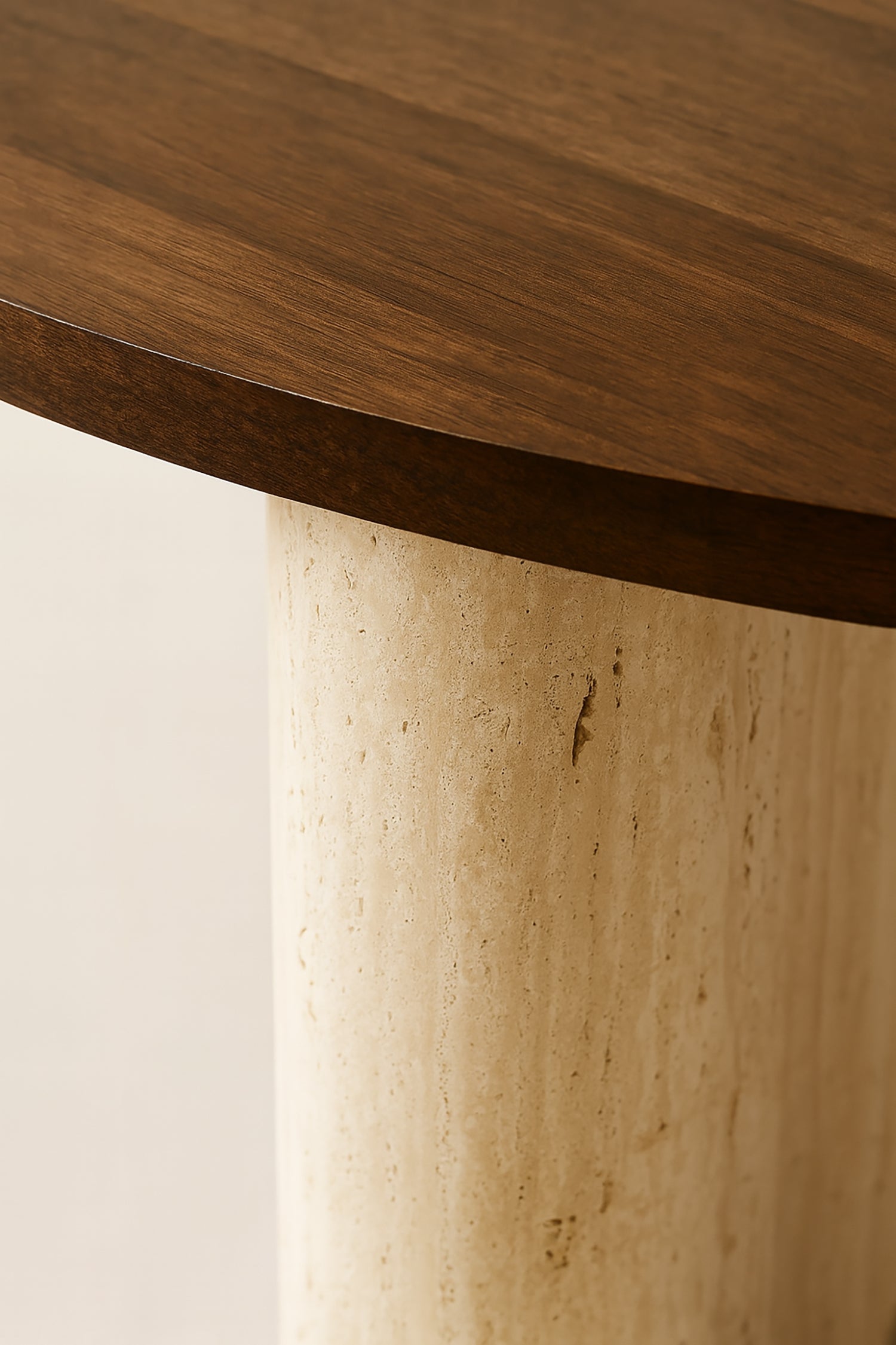 Amber - Table Basse Ronde - Effet Travertin - Noyer
