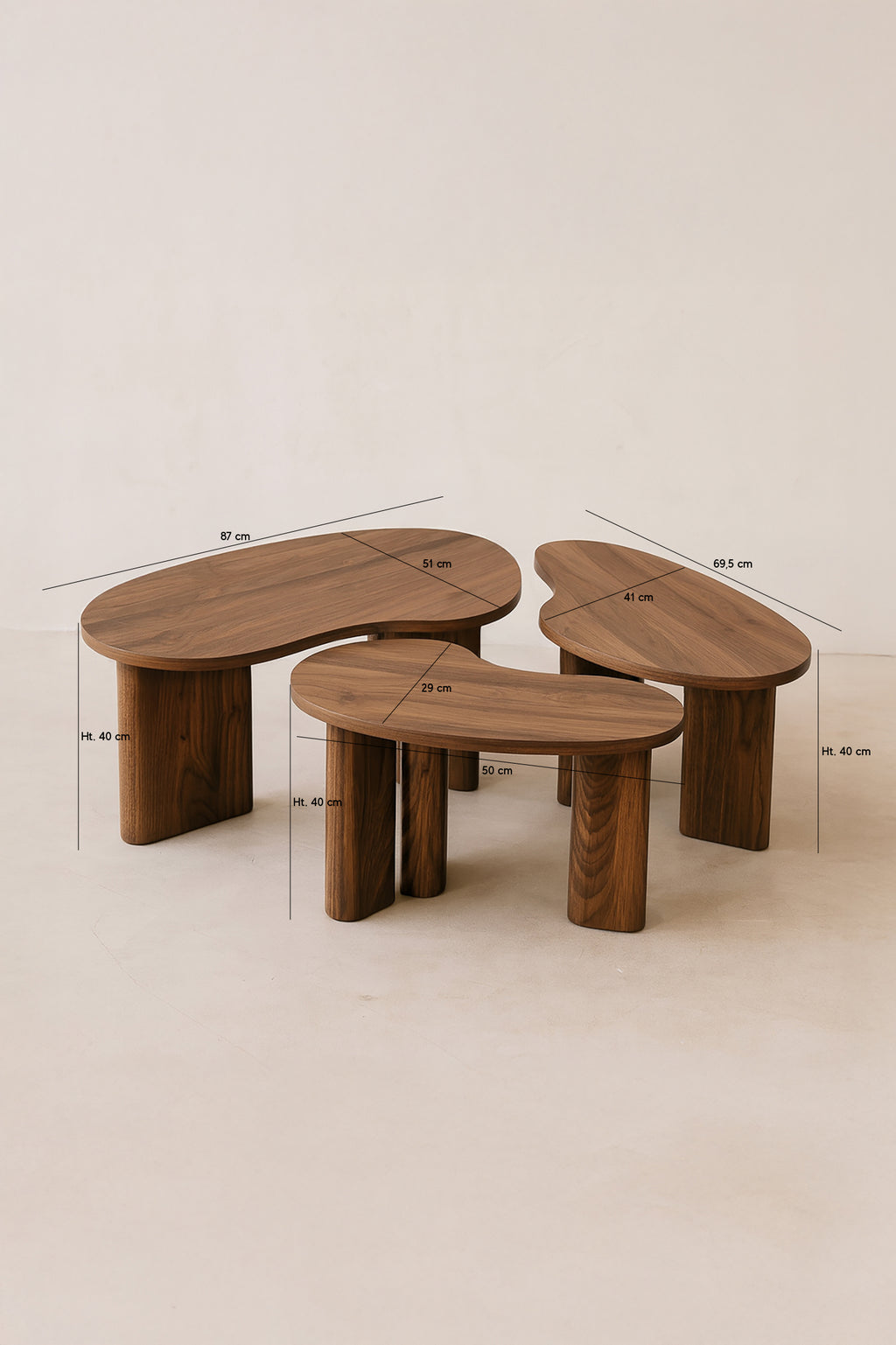 Charlie - Lot De 3 Tables Basses Organiques - Effet Noyer - Noyer
