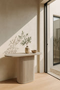 Inaya - Console Ovale - Effet Travertin - Naturel
