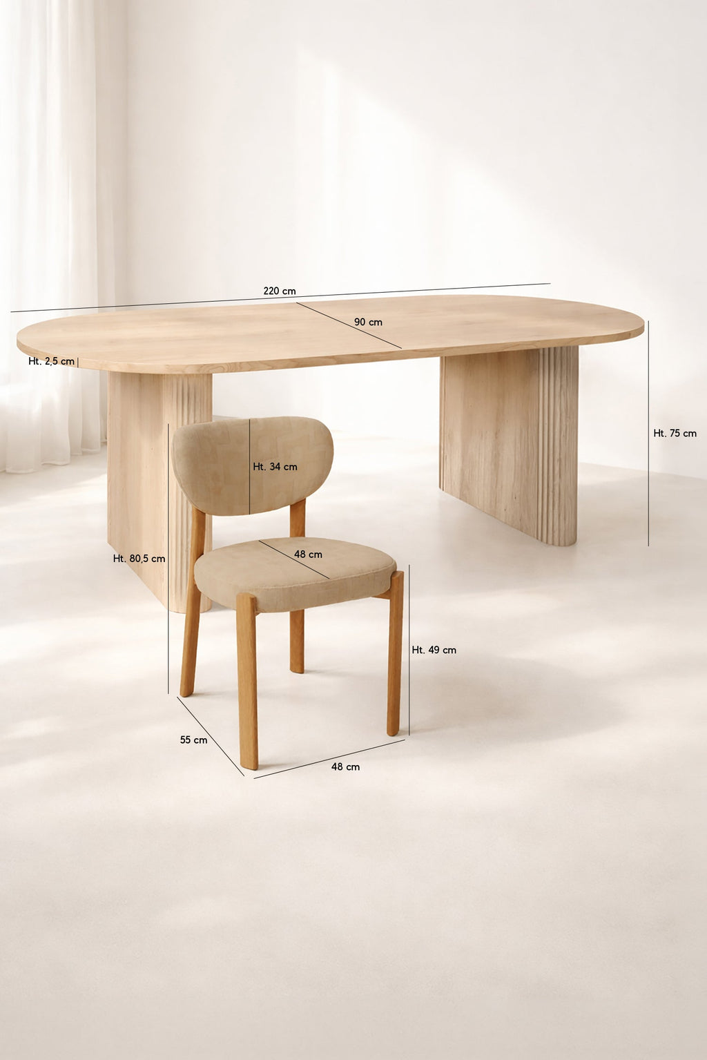 Suzie - Table Set 220Cm - Wood/Fabric Effect - Beige/Natural