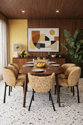 Suzan - Ensemble Table + 6 Fauteuils De Table - Tissu/Mdf - Ocre
