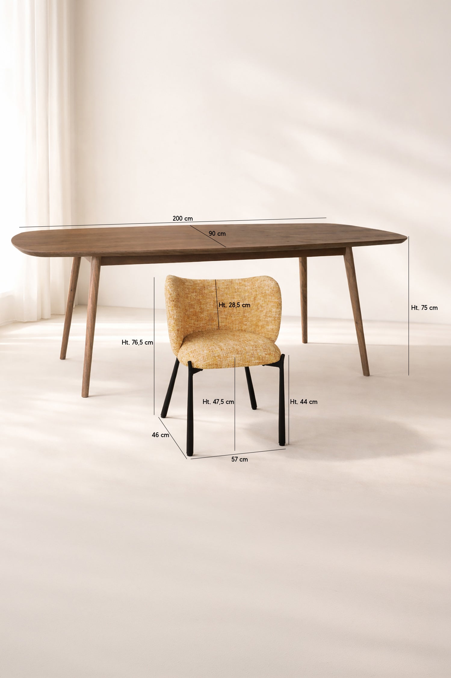 Suzan - Ensemble Table + 6 Fauteuils De Table - Tissu/Mdf - Ocre