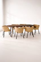 Suzan - Ensemble Table + 6 Fauteuils De Table - Tissu/Mdf - Ocre