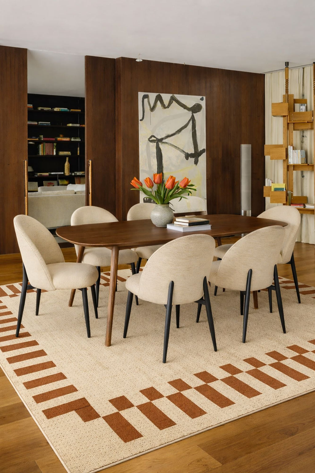 Leonie - Ensemble Table + 6 Chaises  - Tissu/Mdf - Ecru