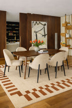 Leonie - Ensemble Table + 6 Chaises  - Tissu/Mdf - Ecru