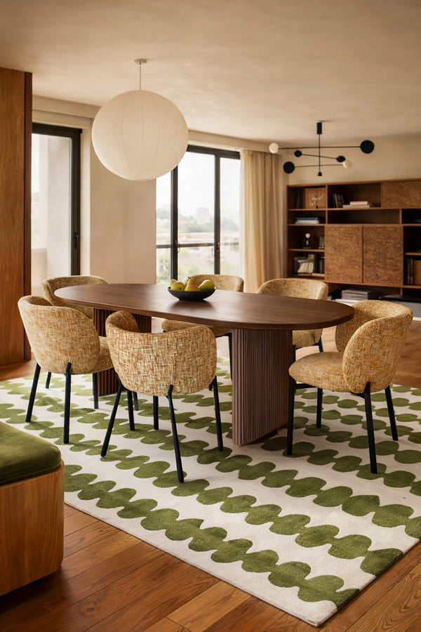 Suzan - Oval Table Set - Walnut/Fabric/Wood Effect - Walnut