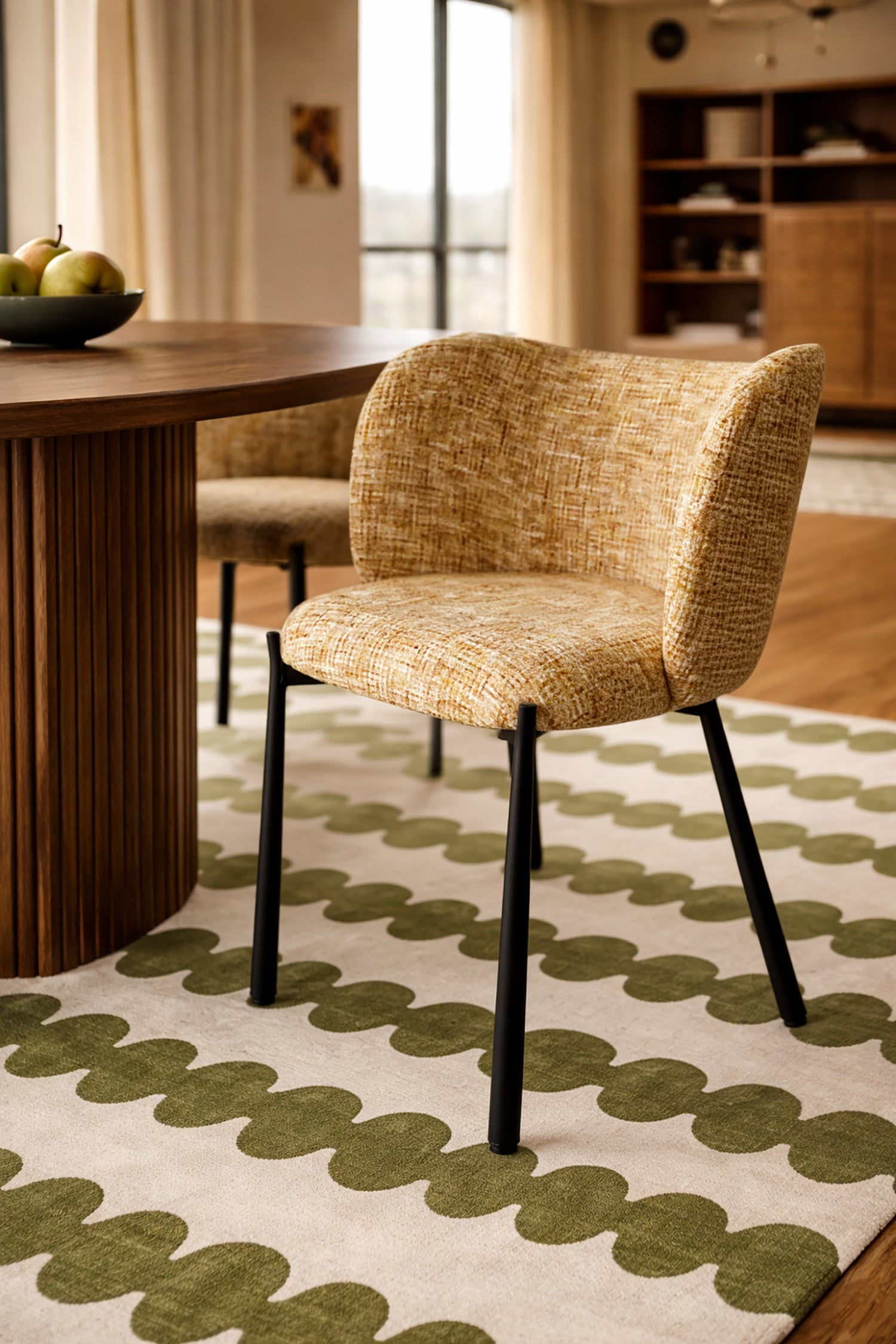Suzan - Oval Table Set - Walnut/Fabric/Wood Effect - Walnut